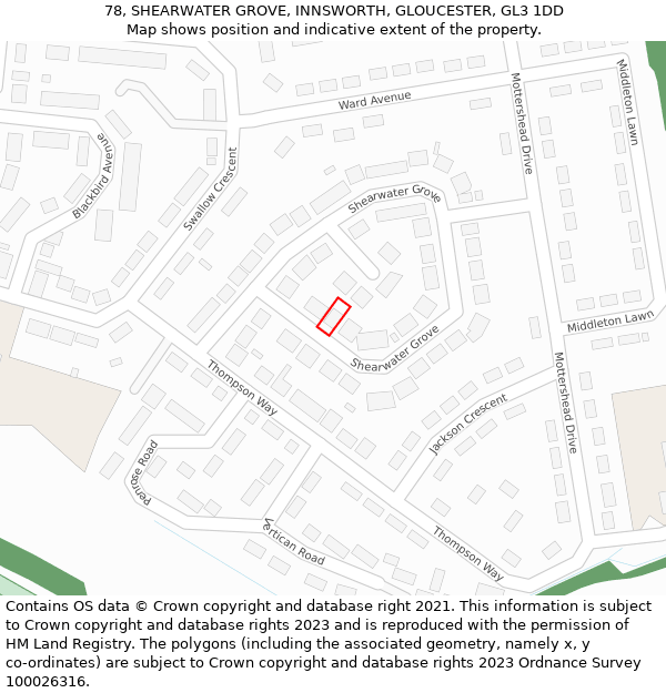 78, SHEARWATER GROVE, INNSWORTH, GLOUCESTER, GL3 1DD: Location map and indicative extent of plot