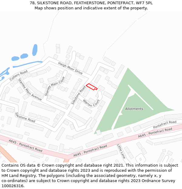 78, SILKSTONE ROAD, FEATHERSTONE, PONTEFRACT, WF7 5PL: Location map and indicative extent of plot