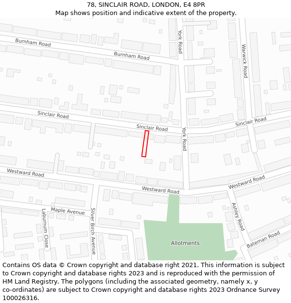 78, SINCLAIR ROAD, LONDON, E4 8PR: Location map and indicative extent of plot