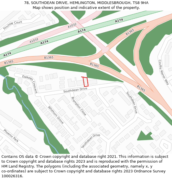 78, SOUTHDEAN DRIVE, HEMLINGTON, MIDDLESBROUGH, TS8 9HA: Location map and indicative extent of plot