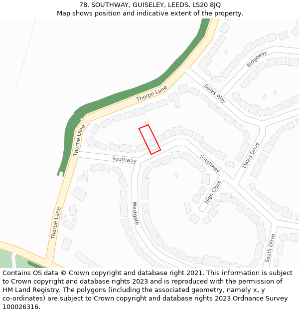 78, SOUTHWAY, GUISELEY, LEEDS, LS20 8JQ: Location map and indicative extent of plot