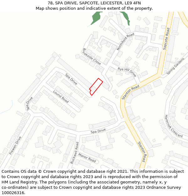 78, SPA DRIVE, SAPCOTE, LEICESTER, LE9 4FN: Location map and indicative extent of plot