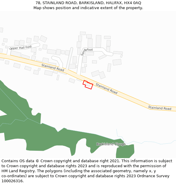 78, STAINLAND ROAD, BARKISLAND, HALIFAX, HX4 0AQ: Location map and indicative extent of plot