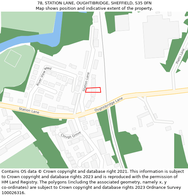 78, STATION LANE, OUGHTIBRIDGE, SHEFFIELD, S35 0FN: Location map and indicative extent of plot