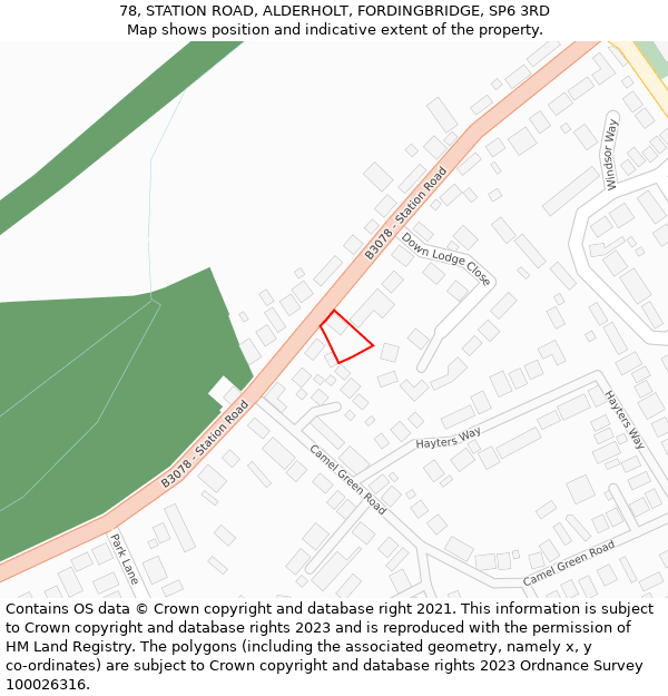 78, STATION ROAD, ALDERHOLT, FORDINGBRIDGE, SP6 3RD: Location map and indicative extent of plot