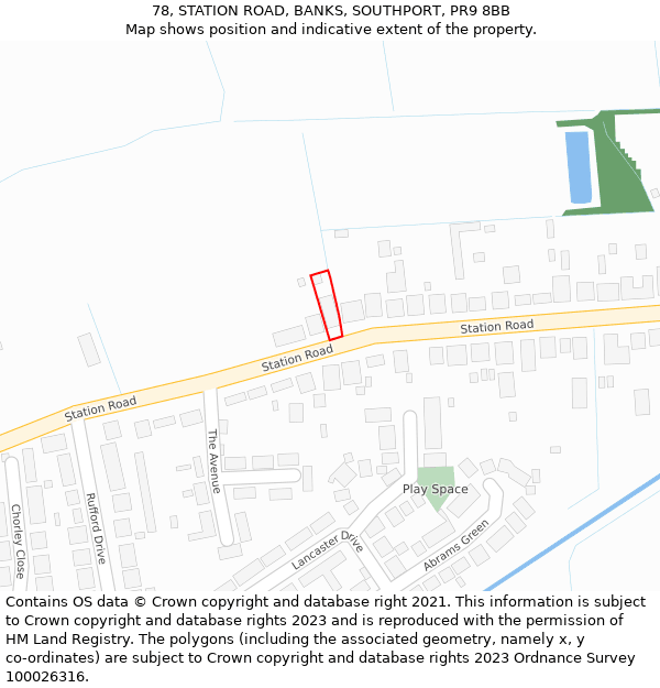 78, STATION ROAD, BANKS, SOUTHPORT, PR9 8BB: Location map and indicative extent of plot