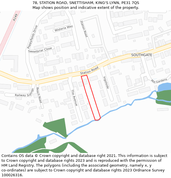 78, STATION ROAD, SNETTISHAM, KING'S LYNN, PE31 7QS: Location map and indicative extent of plot