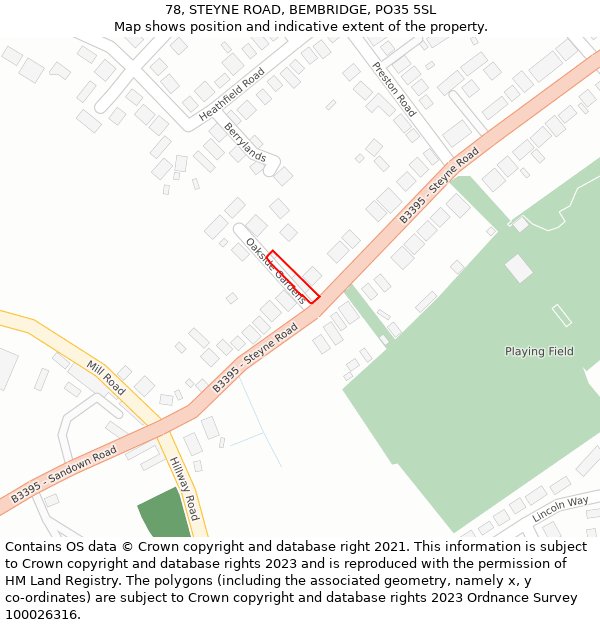 78, STEYNE ROAD, BEMBRIDGE, PO35 5SL: Location map and indicative extent of plot