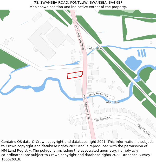 78, SWANSEA ROAD, PONTLLIW, SWANSEA, SA4 9EF: Location map and indicative extent of plot