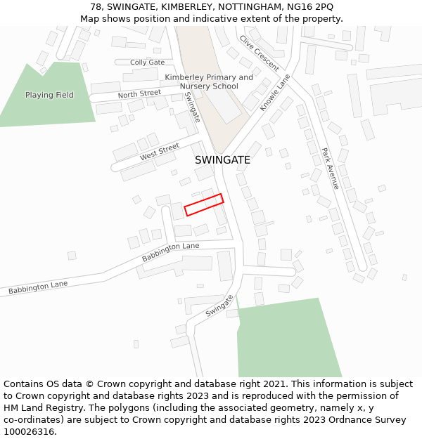 78, SWINGATE, KIMBERLEY, NOTTINGHAM, NG16 2PQ: Location map and indicative extent of plot