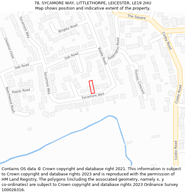 78, SYCAMORE WAY, LITTLETHORPE, LEICESTER, LE19 2HU: Location map and indicative extent of plot