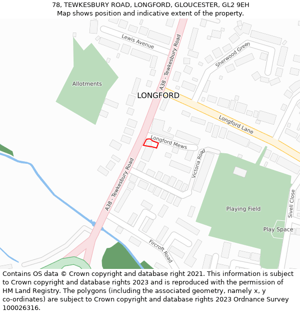 78, TEWKESBURY ROAD, LONGFORD, GLOUCESTER, GL2 9EH: Location map and indicative extent of plot