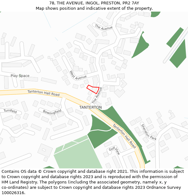 78, THE AVENUE, INGOL, PRESTON, PR2 7AY: Location map and indicative extent of plot