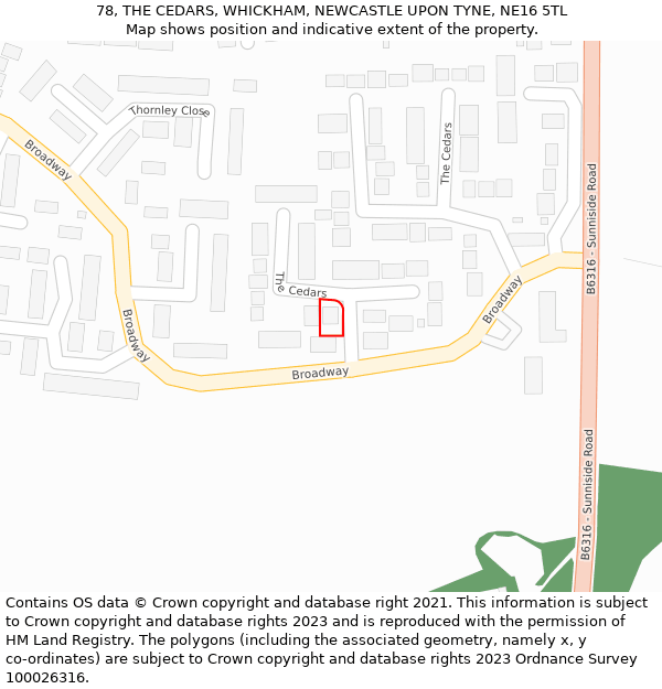 78, THE CEDARS, WHICKHAM, NEWCASTLE UPON TYNE, NE16 5TL: Location map and indicative extent of plot