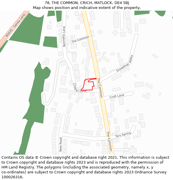 78, THE COMMON, CRICH, MATLOCK, DE4 5BJ: Location map and indicative extent of plot