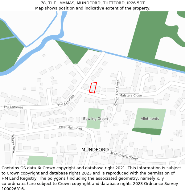 78, THE LAMMAS, MUNDFORD, THETFORD, IP26 5DT: Location map and indicative extent of plot