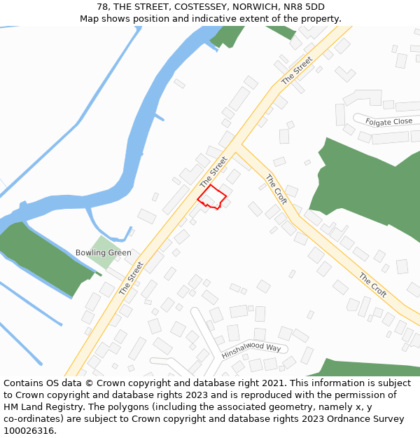 78, THE STREET, COSTESSEY, NORWICH, NR8 5DD: Location map and indicative extent of plot