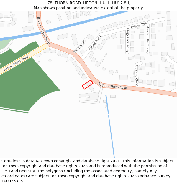 78, THORN ROAD, HEDON, HULL, HU12 8HJ: Location map and indicative extent of plot