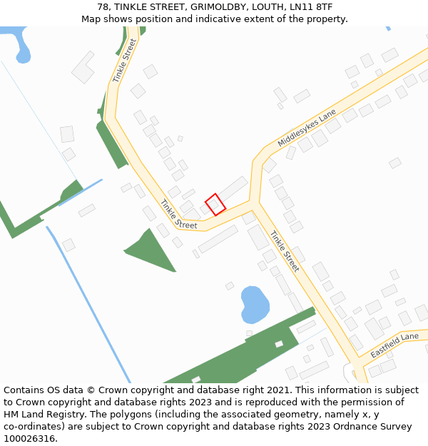 78, TINKLE STREET, GRIMOLDBY, LOUTH, LN11 8TF: Location map and indicative extent of plot