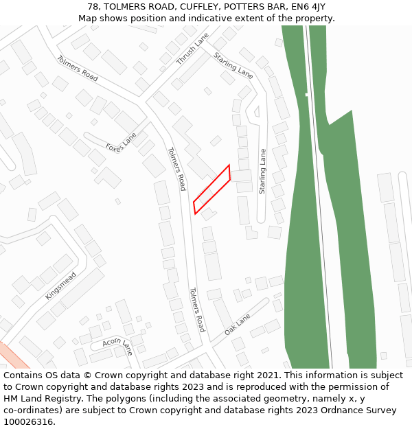 78, TOLMERS ROAD, CUFFLEY, POTTERS BAR, EN6 4JY: Location map and indicative extent of plot