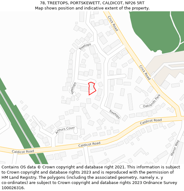 78, TREETOPS, PORTSKEWETT, CALDICOT, NP26 5RT: Location map and indicative extent of plot