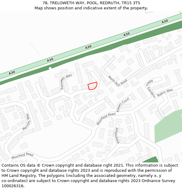 78, TRELOWETH WAY, POOL, REDRUTH, TR15 3TS: Location map and indicative extent of plot