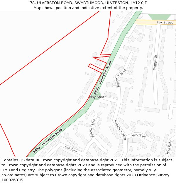78, ULVERSTON ROAD, SWARTHMOOR, ULVERSTON, LA12 0JF: Location map and indicative extent of plot