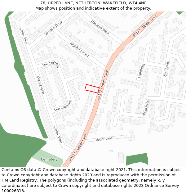 78, UPPER LANE, NETHERTON, WAKEFIELD, WF4 4NF: Location map and indicative extent of plot