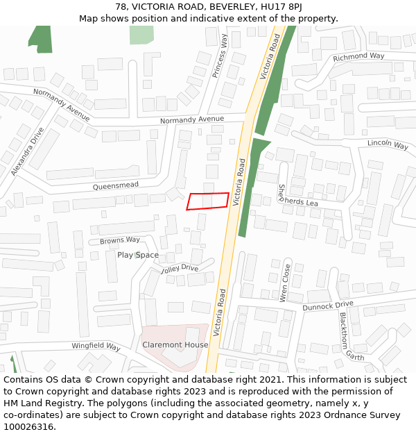 78, VICTORIA ROAD, BEVERLEY, HU17 8PJ: Location map and indicative extent of plot