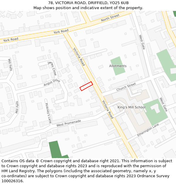 78, VICTORIA ROAD, DRIFFIELD, YO25 6UB: Location map and indicative extent of plot