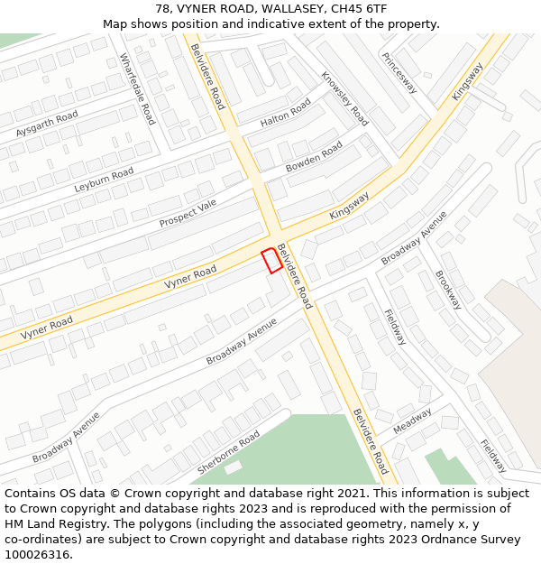 78, VYNER ROAD, WALLASEY, CH45 6TF: Location map and indicative extent of plot