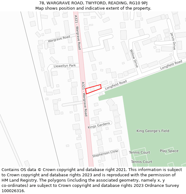 78, WARGRAVE ROAD, TWYFORD, READING, RG10 9PJ: Location map and indicative extent of plot