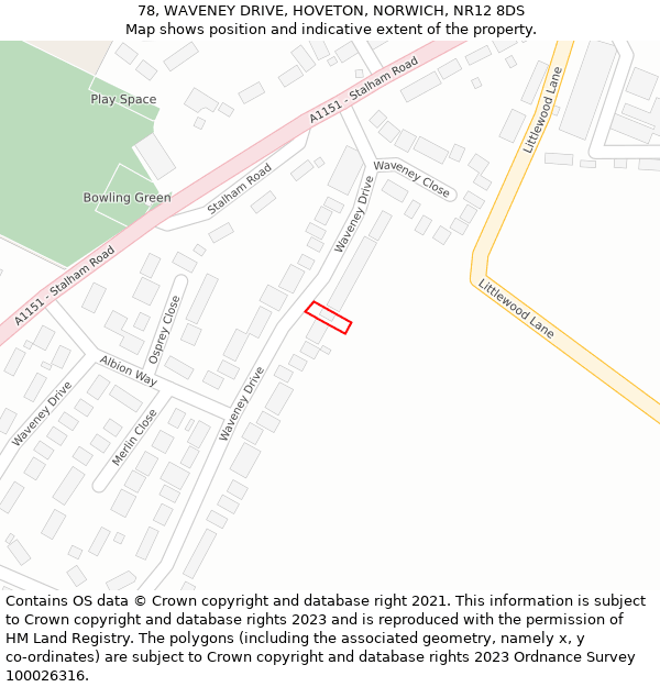 78, WAVENEY DRIVE, HOVETON, NORWICH, NR12 8DS: Location map and indicative extent of plot