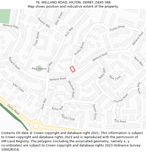 78, WELLAND ROAD, HILTON, DERBY, DE65 5NE: Location map and indicative extent of plot