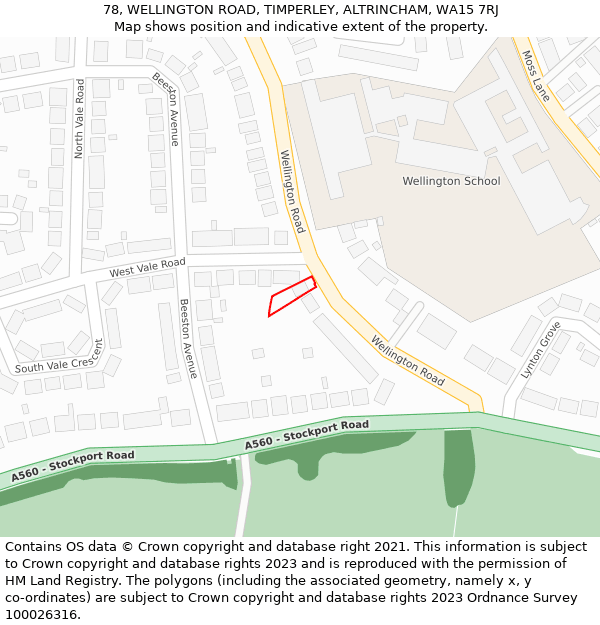 78, WELLINGTON ROAD, TIMPERLEY, ALTRINCHAM, WA15 7RJ: Location map and indicative extent of plot