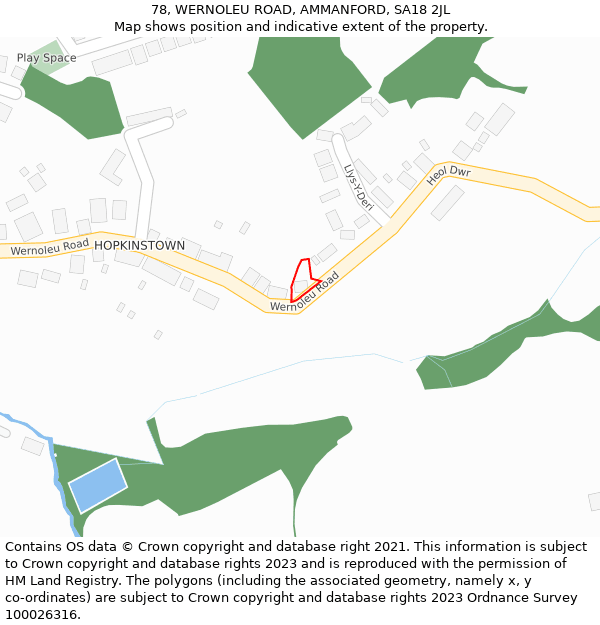 78, WERNOLEU ROAD, AMMANFORD, SA18 2JL: Location map and indicative extent of plot