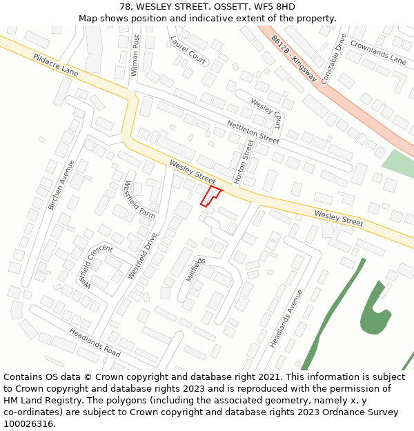 78, WESLEY STREET, OSSETT, WF5 8HD: Location map and indicative extent of plot