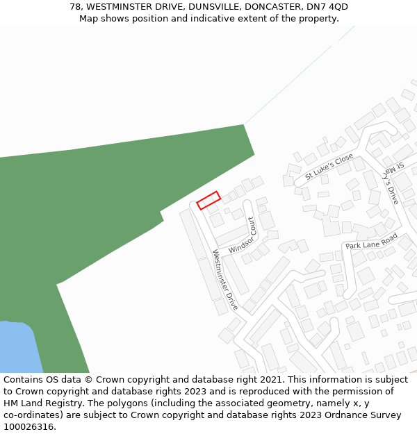 78, WESTMINSTER DRIVE, DUNSVILLE, DONCASTER, DN7 4QD: Location map and indicative extent of plot