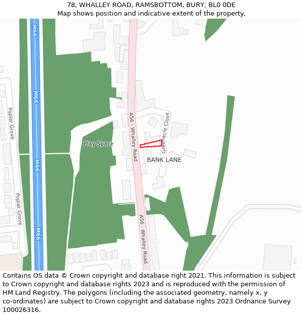 78, WHALLEY ROAD, RAMSBOTTOM, BURY, BL0 0DE: Location map and indicative extent of plot