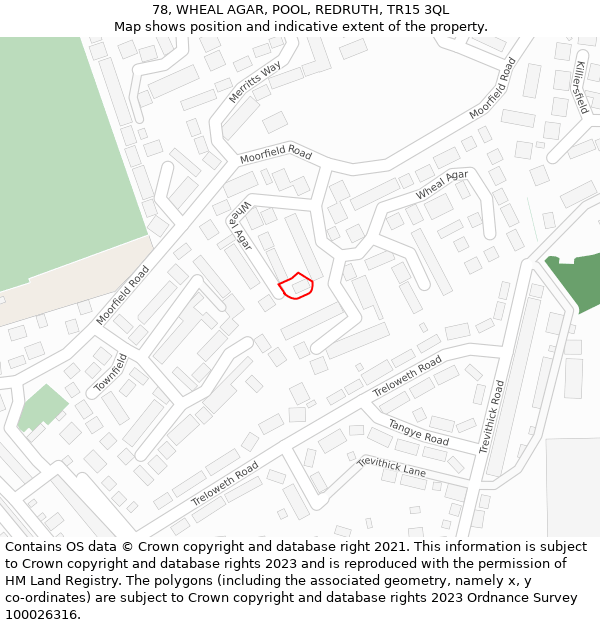 78, WHEAL AGAR, POOL, REDRUTH, TR15 3QL: Location map and indicative extent of plot