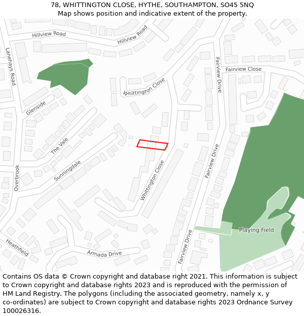 78, WHITTINGTON CLOSE, HYTHE, SOUTHAMPTON, SO45 5NQ: Location map and indicative extent of plot