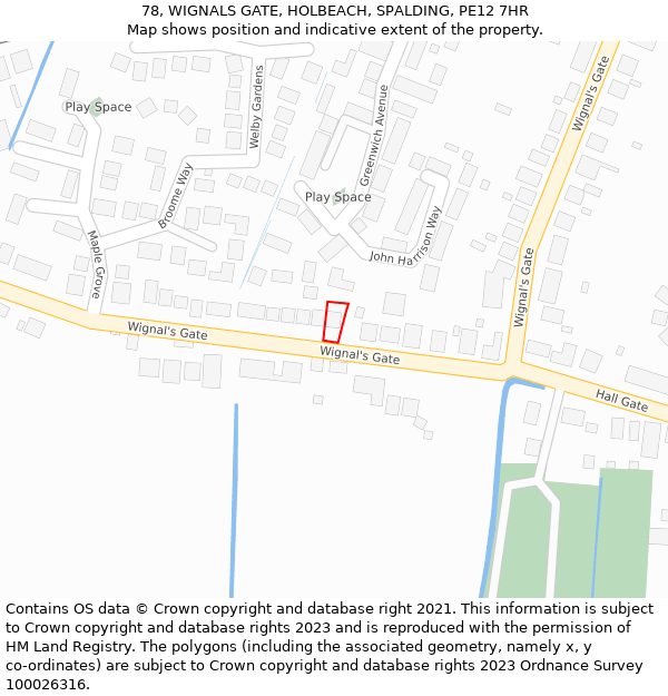 78, WIGNALS GATE, HOLBEACH, SPALDING, PE12 7HR: Location map and indicative extent of plot