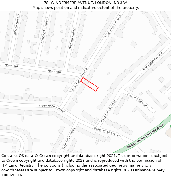 78, WINDERMERE AVENUE, LONDON, N3 3RA: Location map and indicative extent of plot