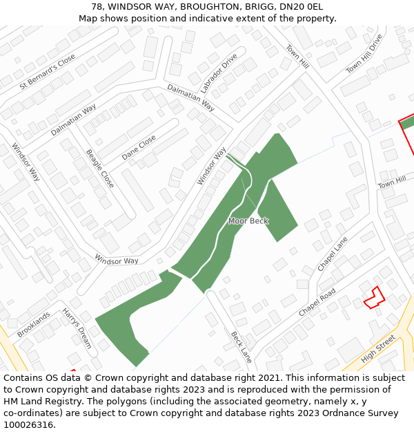 78, WINDSOR WAY, BROUGHTON, BRIGG, DN20 0EL: Location map and indicative extent of plot