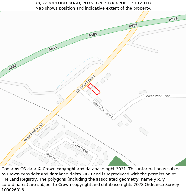 78, WOODFORD ROAD, POYNTON, STOCKPORT, SK12 1ED: Location map and indicative extent of plot