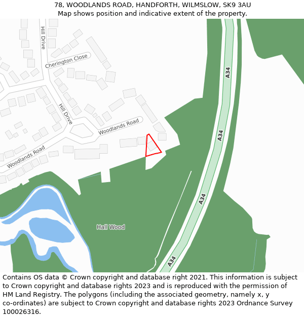 78, WOODLANDS ROAD, HANDFORTH, WILMSLOW, SK9 3AU: Location map and indicative extent of plot