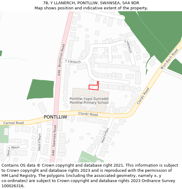 78, Y LLANERCH, PONTLLIW, SWANSEA, SA4 9DR: Location map and indicative extent of plot