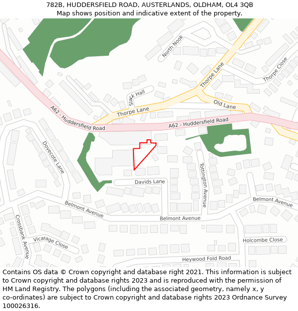 782B, HUDDERSFIELD ROAD, AUSTERLANDS, OLDHAM, OL4 3QB: Location map and indicative extent of plot
