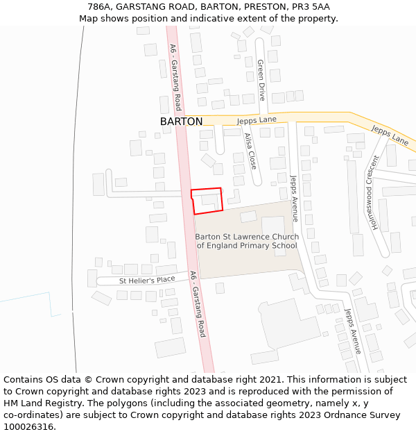 786A, GARSTANG ROAD, BARTON, PRESTON, PR3 5AA: Location map and indicative extent of plot