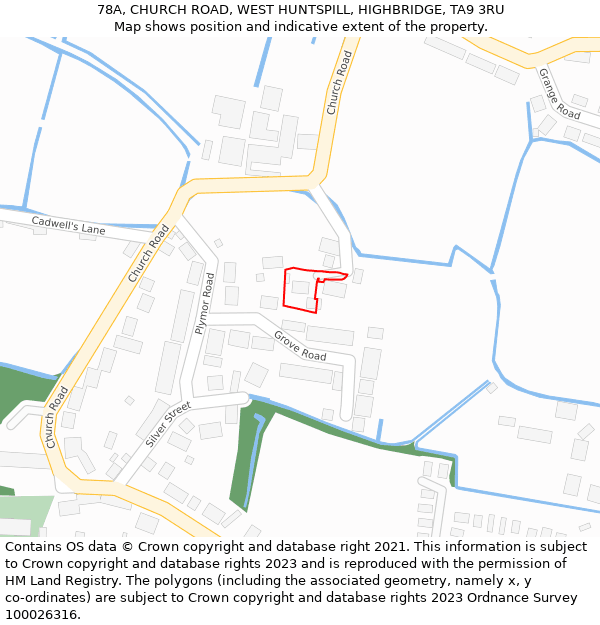 78A, CHURCH ROAD, WEST HUNTSPILL, HIGHBRIDGE, TA9 3RU: Location map and indicative extent of plot